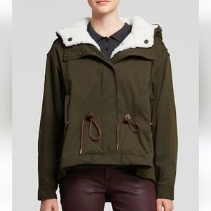 Burberry Brit Kingsby Shearling Military Coat in Olive Green Size 2 US